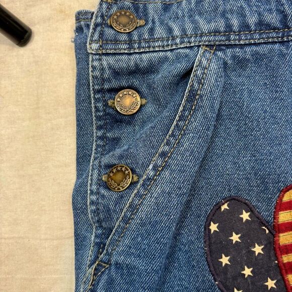 Ladies Vintage Haiks Brand Denim Bib Overalls with American Flag‎ Detail Large - Picture 9 of 15
